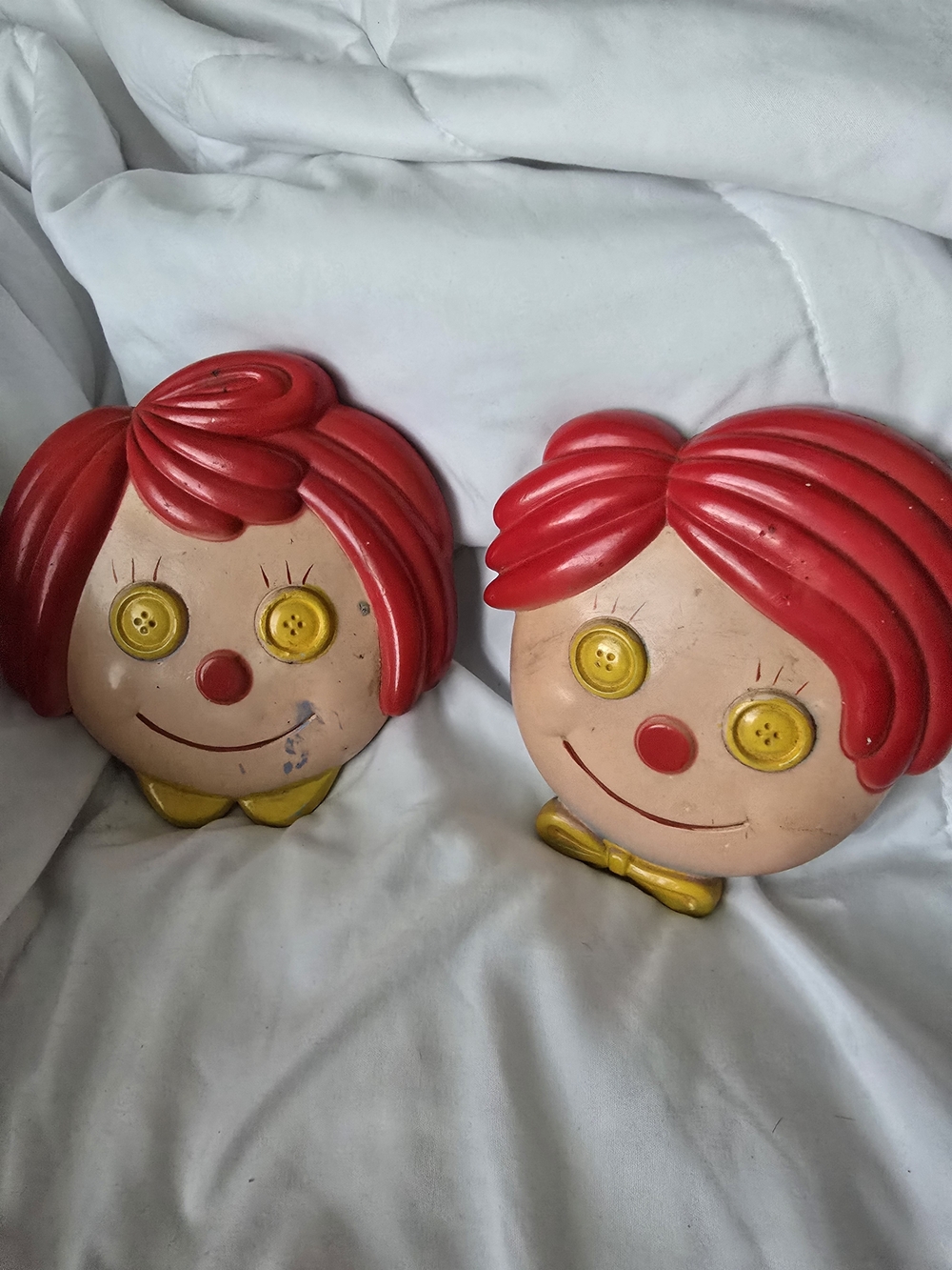 Set Of Vintage Rustic Raggedy Ann & Andy Wall Plaques 5.5"
